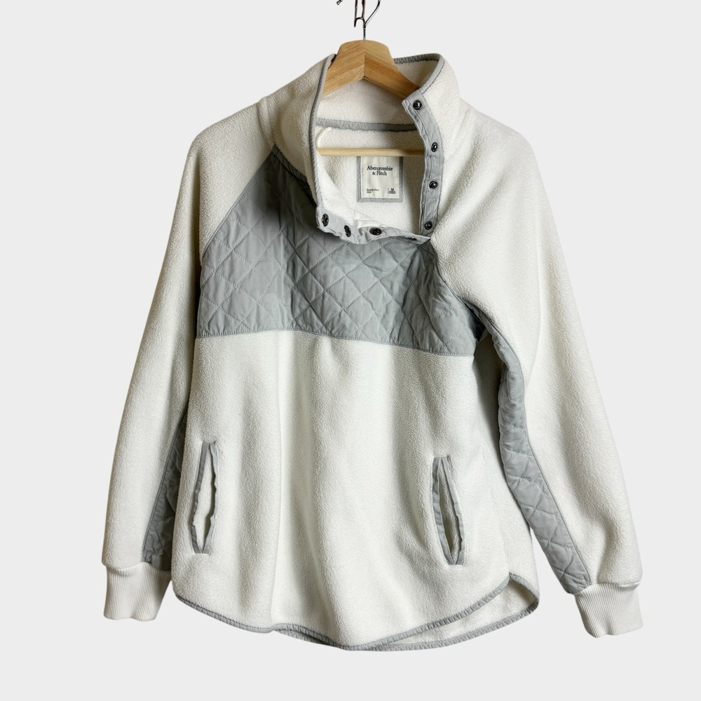 Abercrombie & Fitch White Snap Fleece Pullover Jacket Medium Sport Hiking Casual